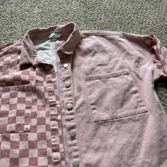 Davi & Dani Patchwork Jacket Women’s Medium Pink Denim Oversized Boxy Y2K - Picture 5 of 11